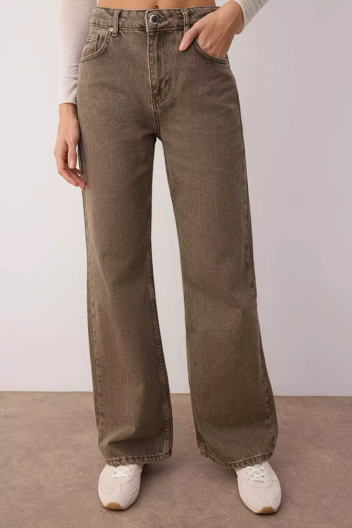 Green High Waist Vintage Wash Wide Leg Jeans Twoaw26Je00126