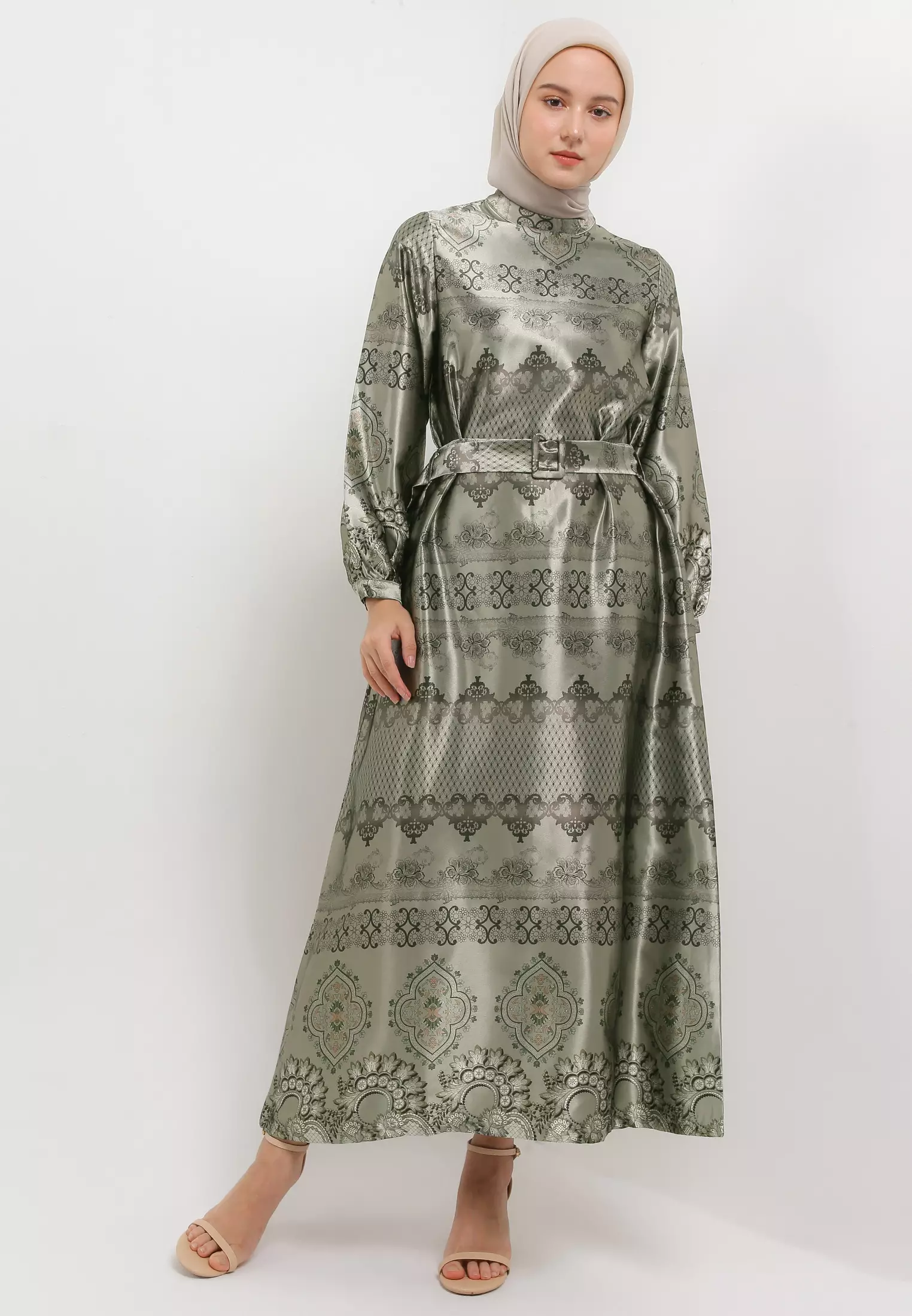 MFMW Jemimma Dress Gamis Satin Green Motif