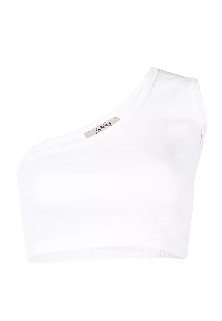 White Asymmetrical Basic Crop Top