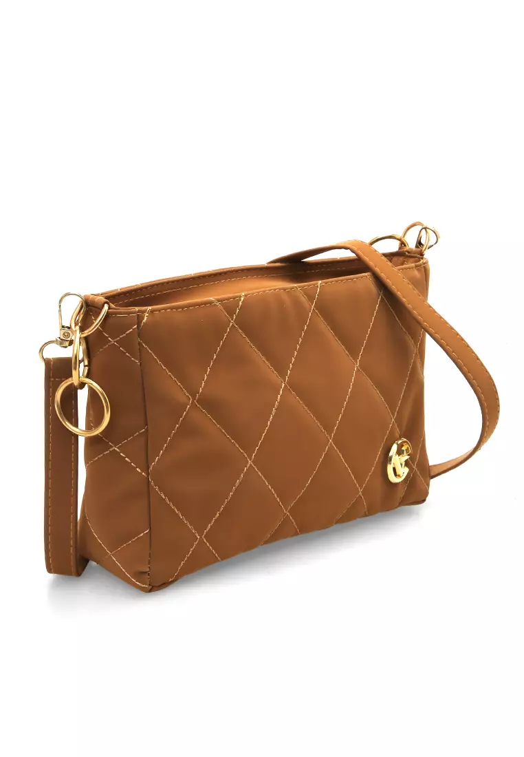 Tania Tas Selempang Wanita Motif Kotak Design Elegant High Quality - Choco