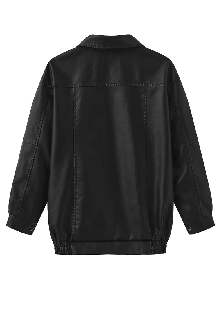 Oversized Faux Leather Jacket AD-N24S06