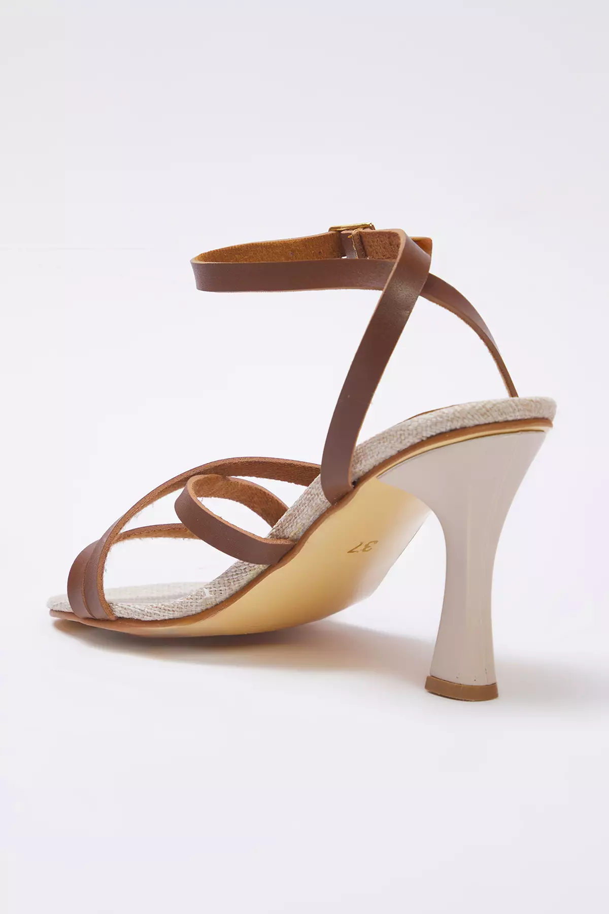 Brown Canvas Detailed Ankle Strap Women's Heeled Sandals Takss25To00086