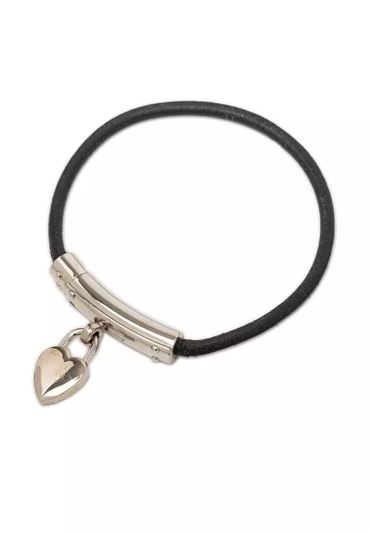 Pre-Loved Hermès Leather Cadena Heart Charm Bracelet