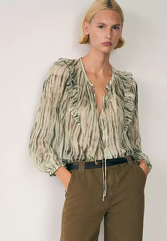 Semi-Transparent Printed Blouse