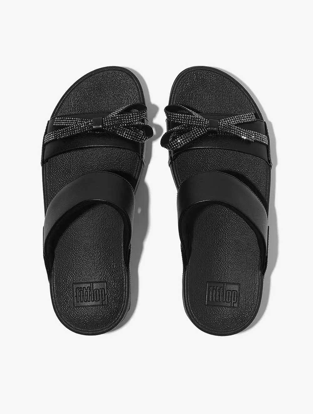 Fitflop Lulu Glitz-Bow Leather Slides - Black