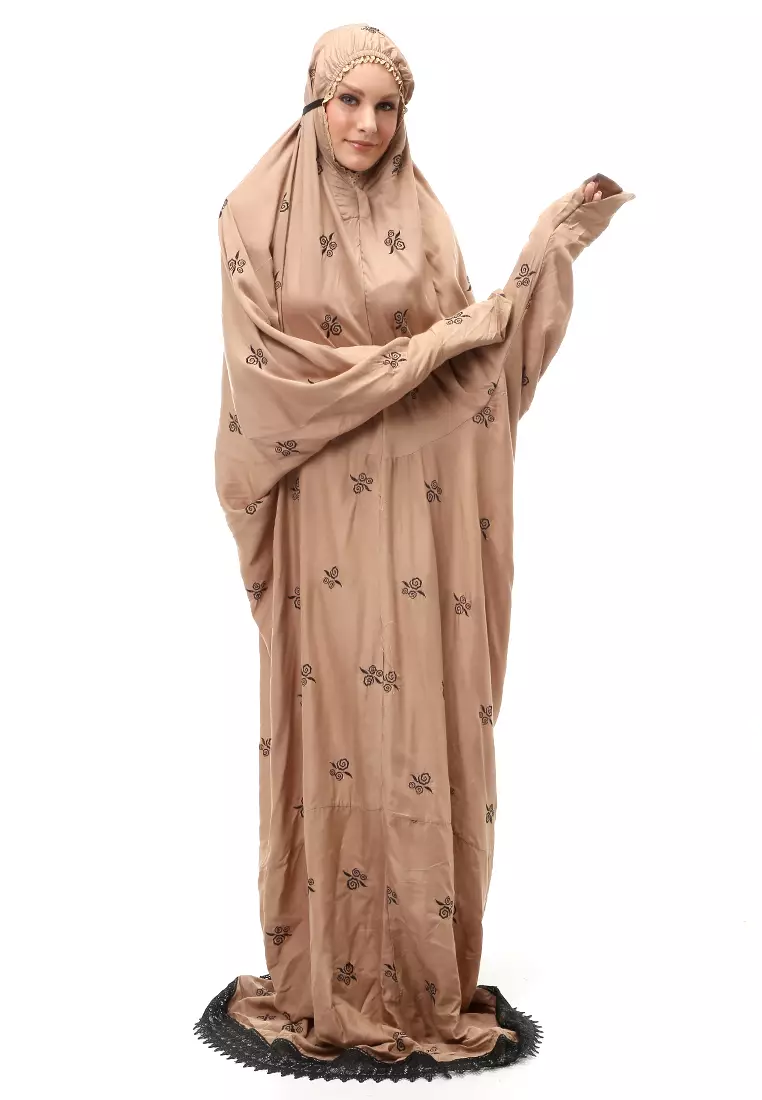 Sabrina Mukena Terusan Motif Simple Muslimah Wanita Relaxed Fit - Mocca