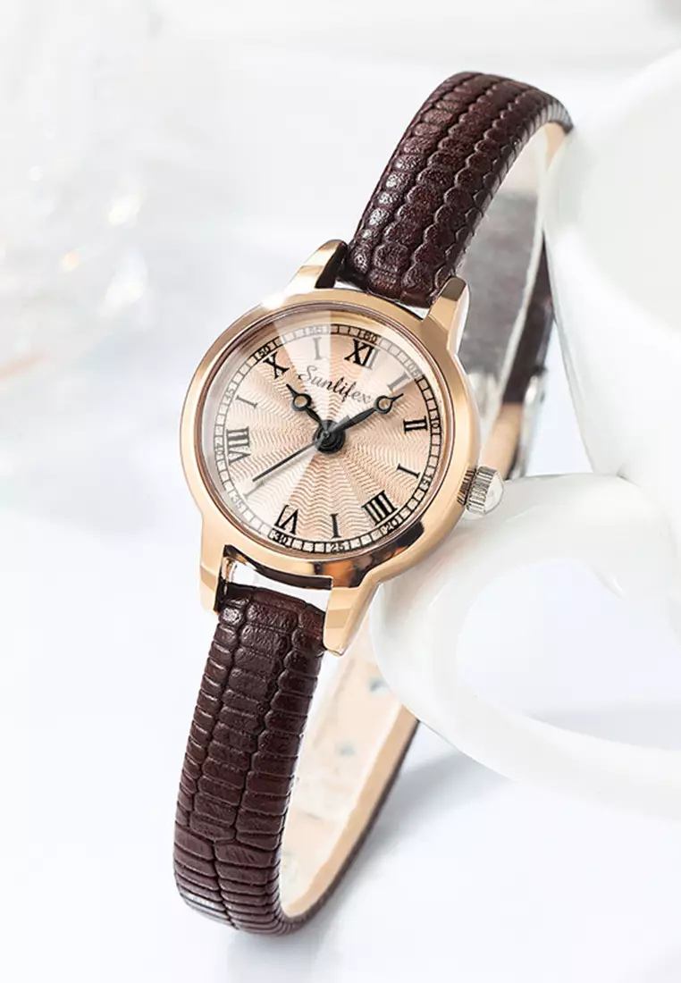 Jam Tangan Wanita Original 3342 Kuarsa Korea Elegan Tali Kulit Jam Tangan Cewek allbrown