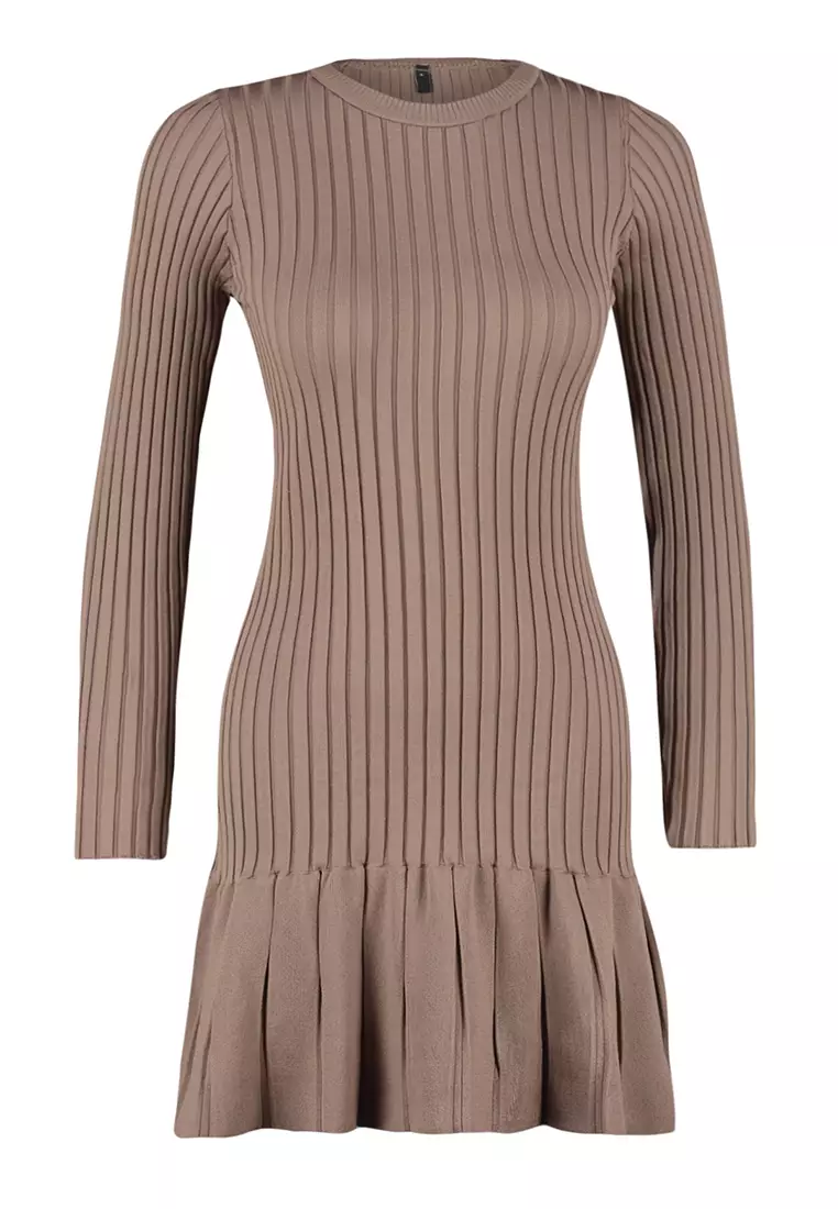 Mink Mini Knitwear Pleated Skirt Detailed Dress TWOAW24EL00013