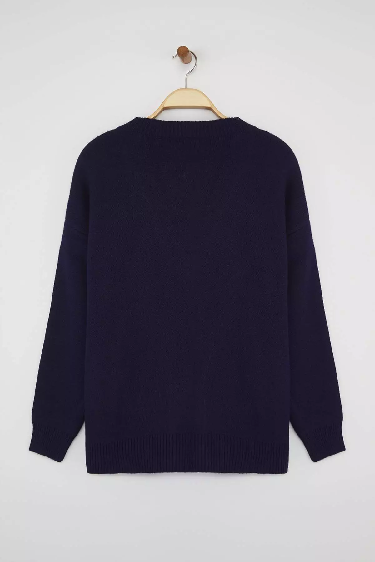 Navy Blue Wide Pattern Basic Knit Cardigan