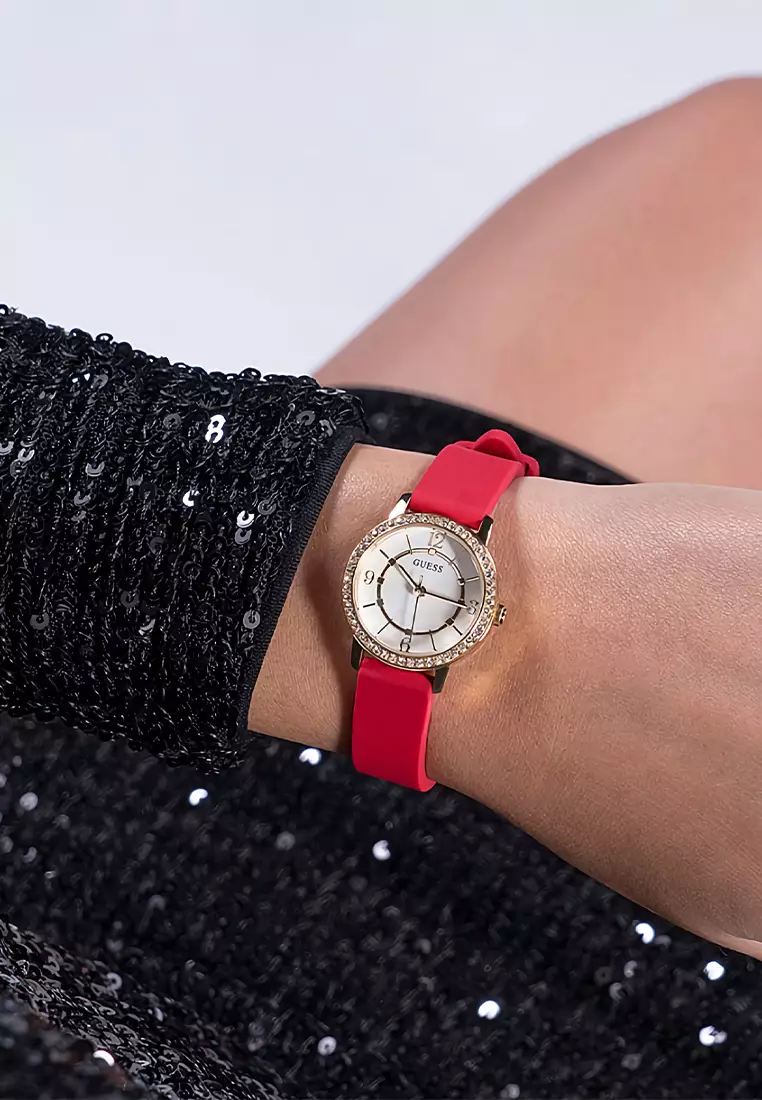 Guess GW0469L1 - Jam Tangan Wanita - Gold - Red Silicone Strap