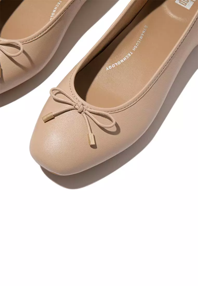 FitFlop DELICATO Bow Soft Leather Ballet Flats - Classic Beige (HX8-B41)