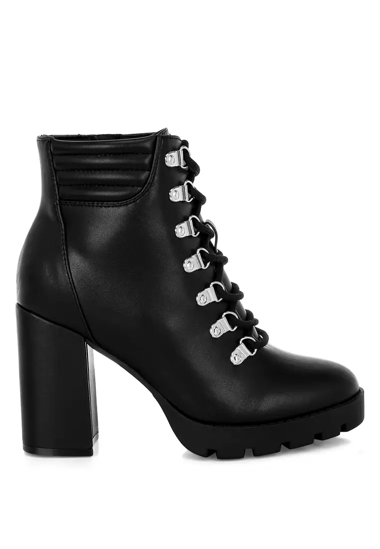 Black Lace Up Block Heel Boots