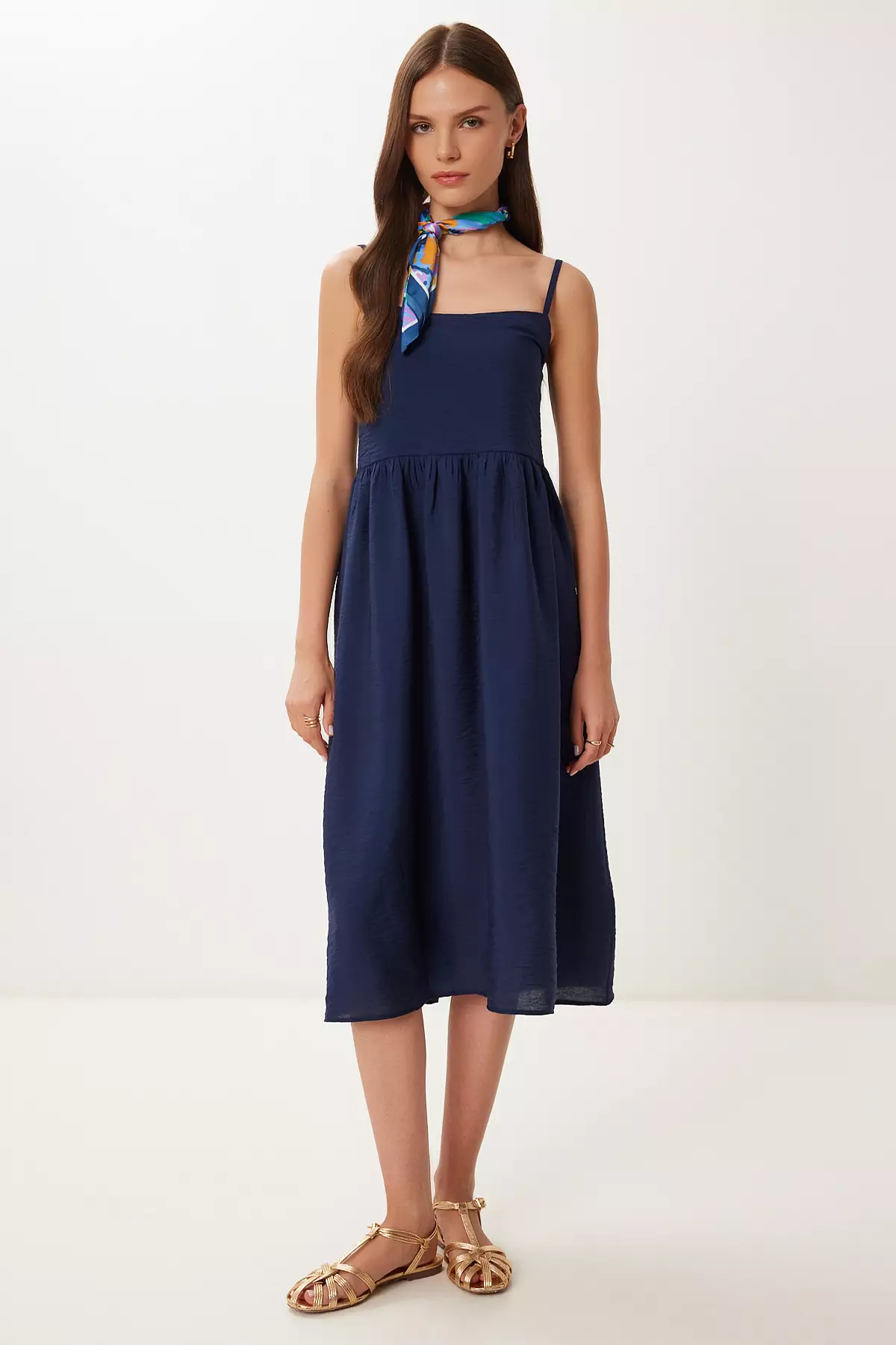 Women's Navy Blue Strap Summer Midi Ayrobin Dress Dd01357
