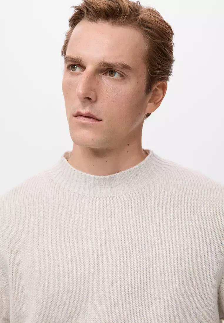 Ribbed-Neck Wool-Blend Sweater