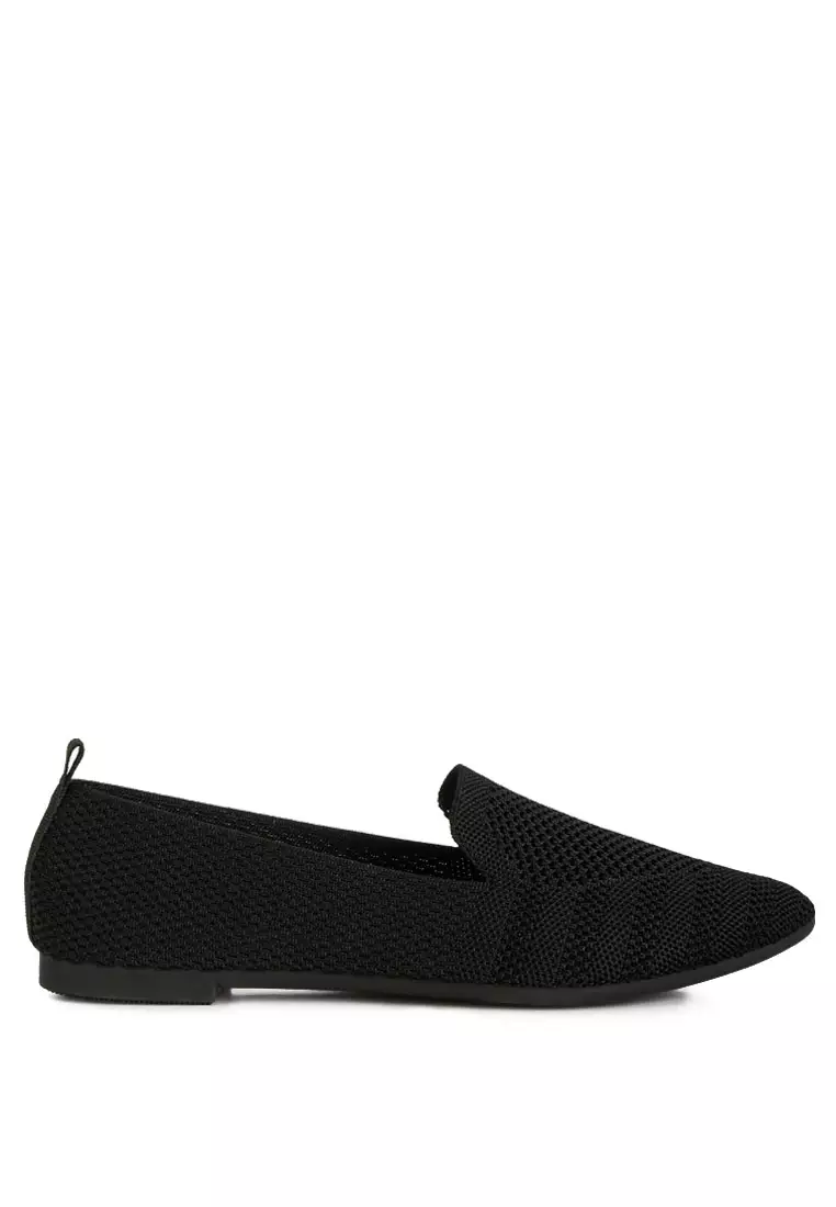 Discount on London Rag  shoes - SKU: Knit Textile Solid Flats In Black