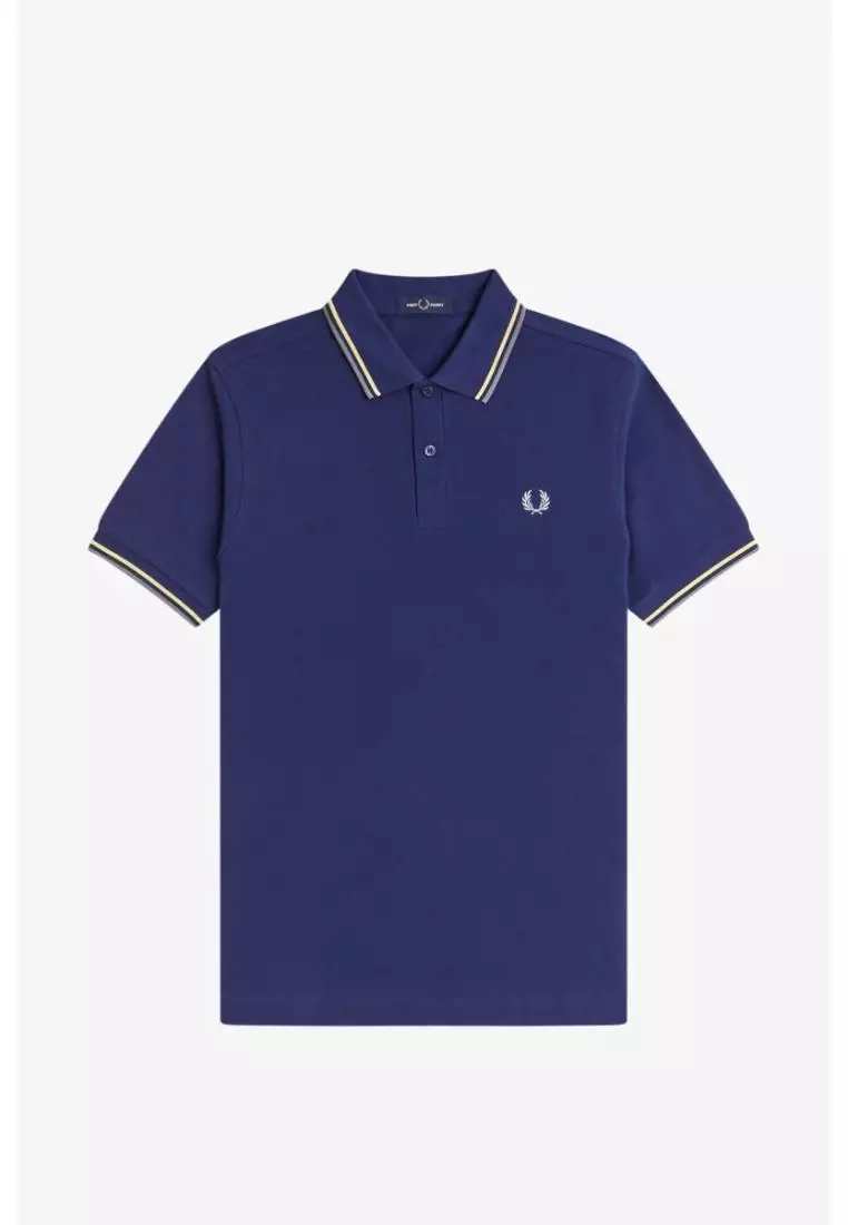 Fred Perry M3600 Twin Tipped Fred Perry Shirt (French Navy / Champion's Gold / Stockport Blue)