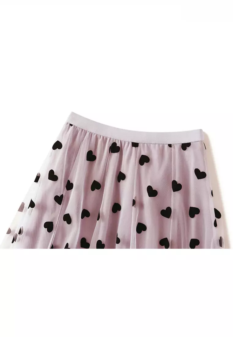 French Vintage Flocking Heart Mesh Maxi Skirt AF1200