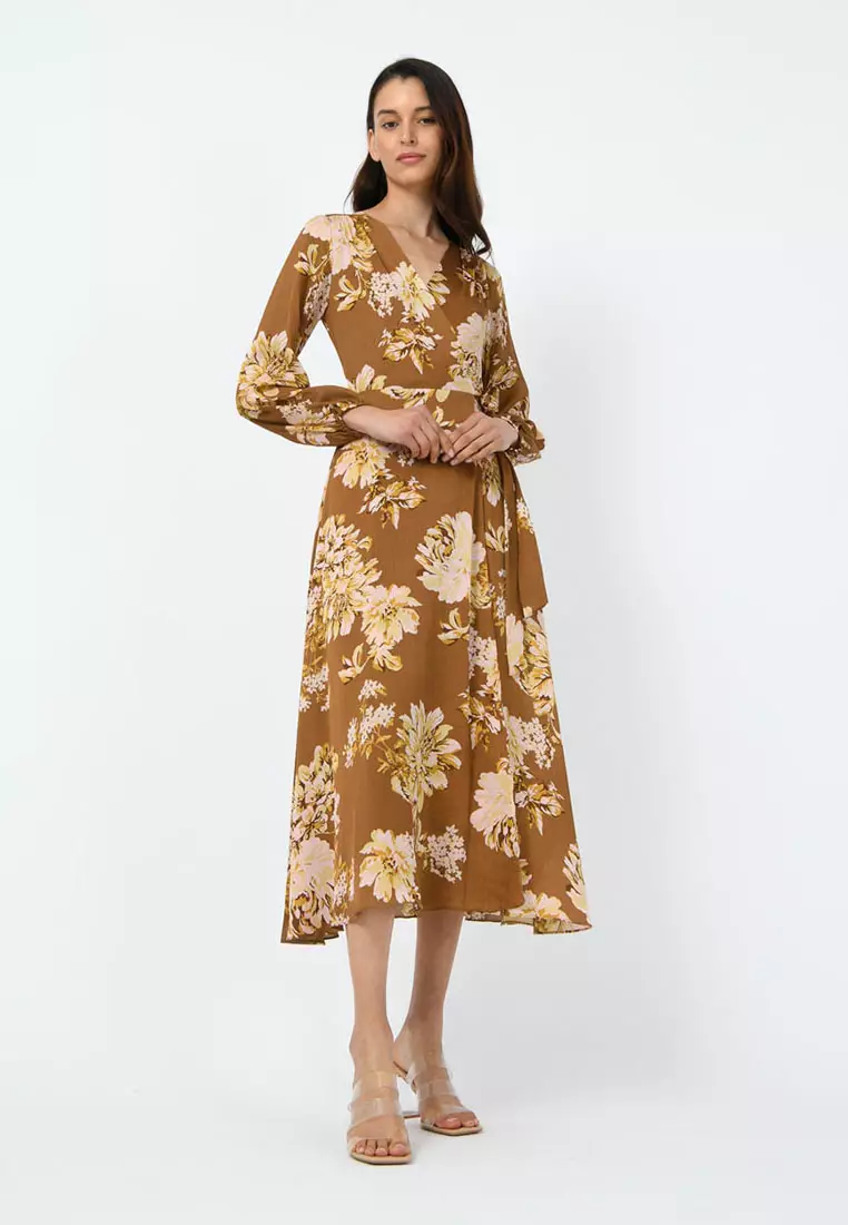 Gold floral maxi cheap dress