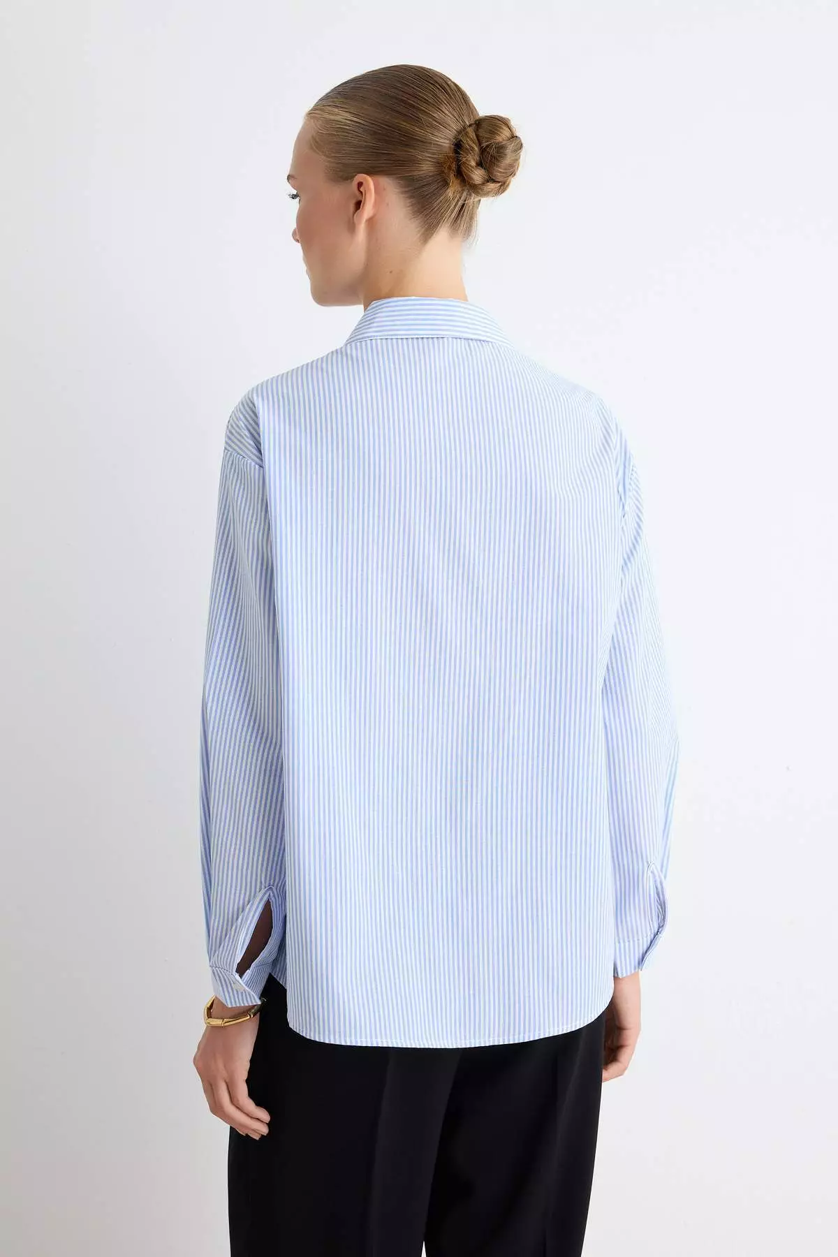 Blue Striped Pocket Detail Oversized/Wide Fit Woven Shirt
