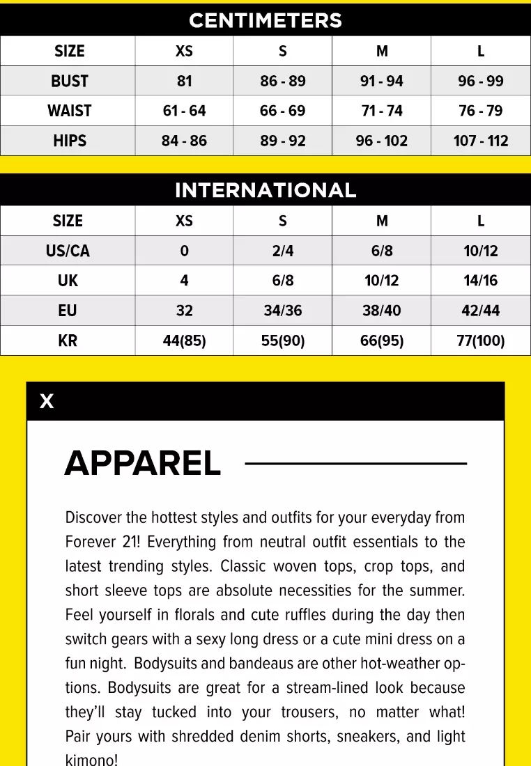 Forever 21 2025 dress size chart