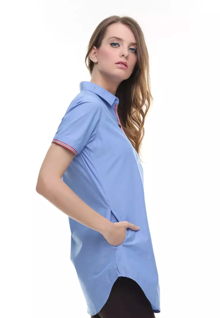 LGS - Regular Fit - Kemeja Wanita - Dress - Kancing Warna - Biru