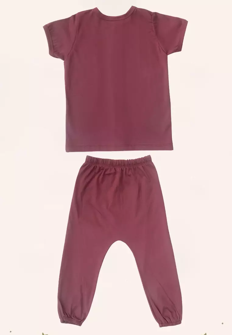 TWO MIX - Short Pajama 0Y 1Y 2Y 3Y - Piyama Anak - Baju Tidur Anak Bahan Katun Combed 0-3 Tahun 4221 Maroon