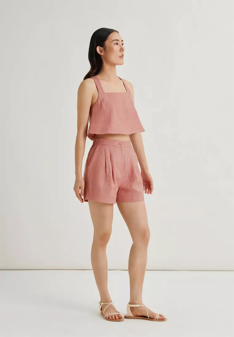 Square-Neck Linen Halter Top