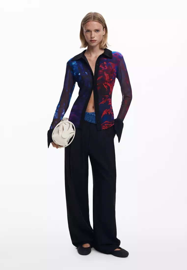 Buttoned chiffon T-shirt
