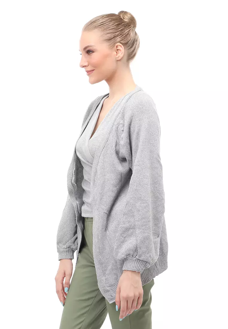 Cardigan Fashion Wanita Loose Fit Design Kasual Premium Quality - Gray