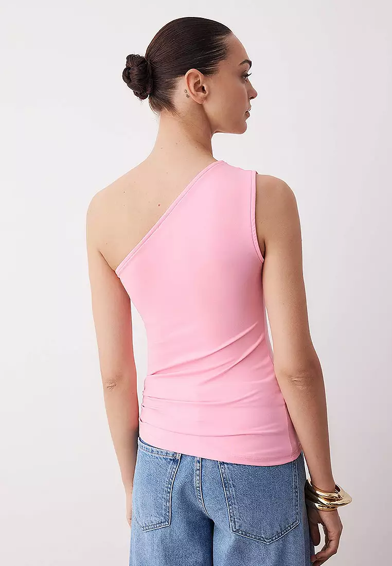 Seashell Accessory Detailed Asymmetrical Single Sleeve Flexible Knitted Blouse