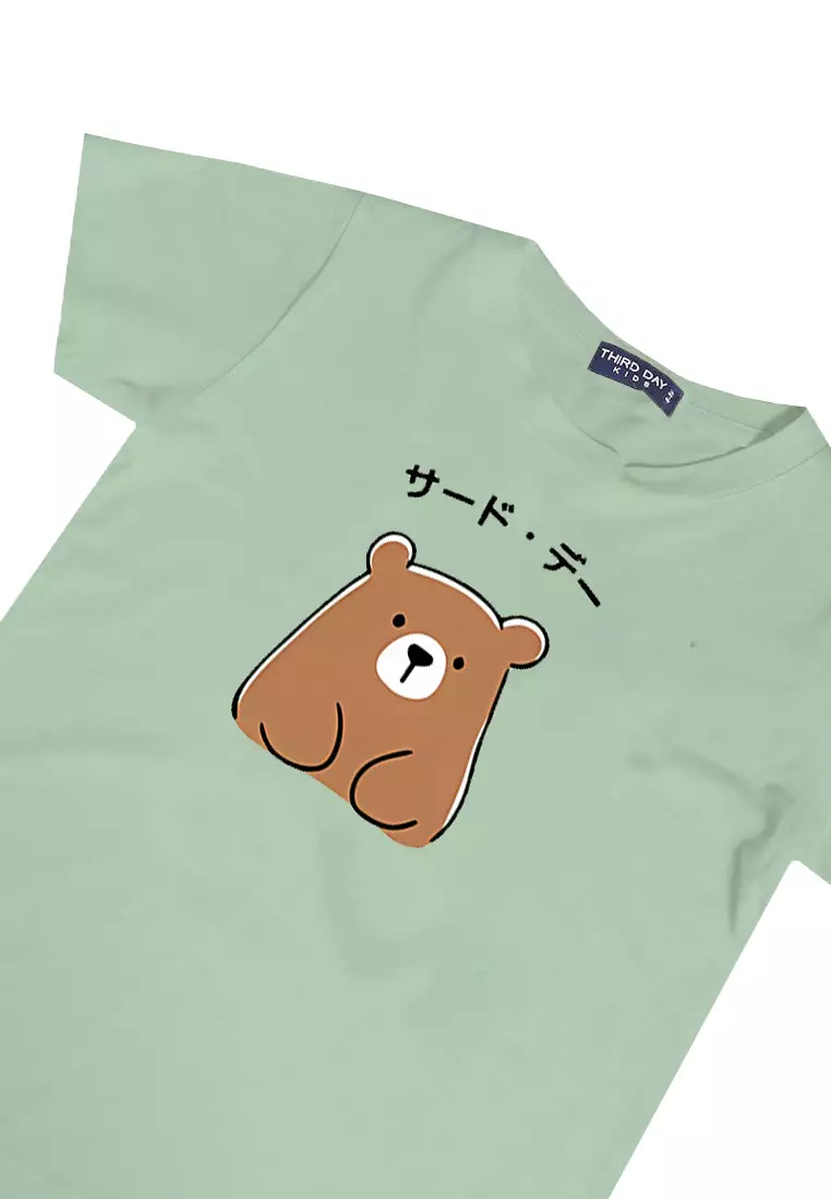 KU168 kaos anak katakana bear hijau sage