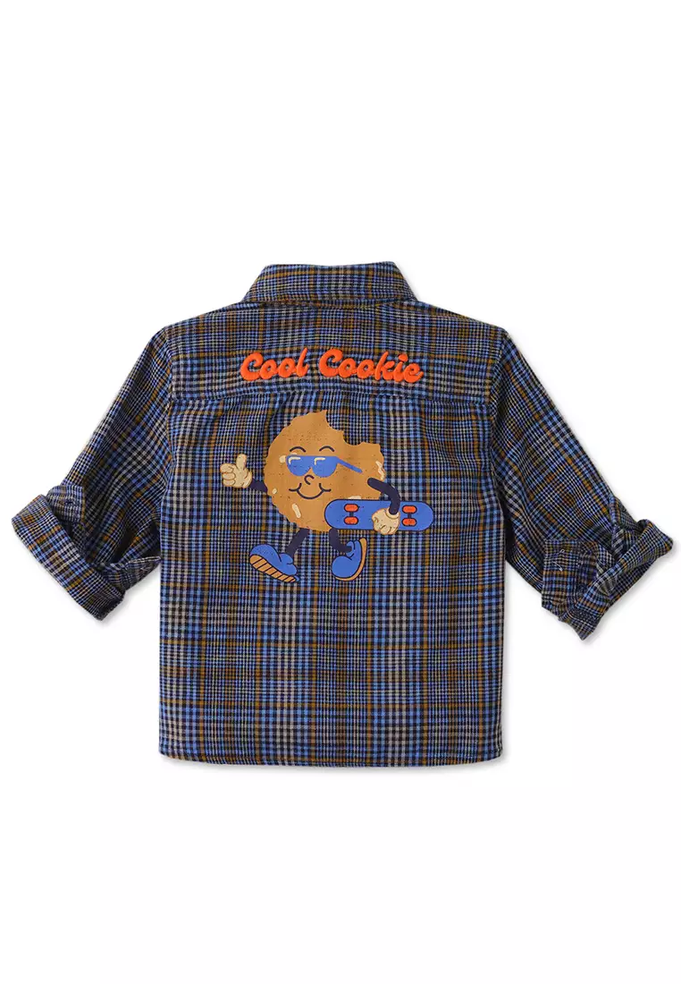Baby Boys Plaid Shirt with Back Graphics