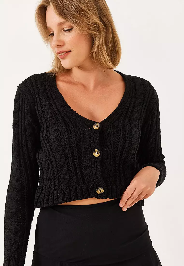 Women's V-Neck Hair Braided Knitwear Cardigan 20246853