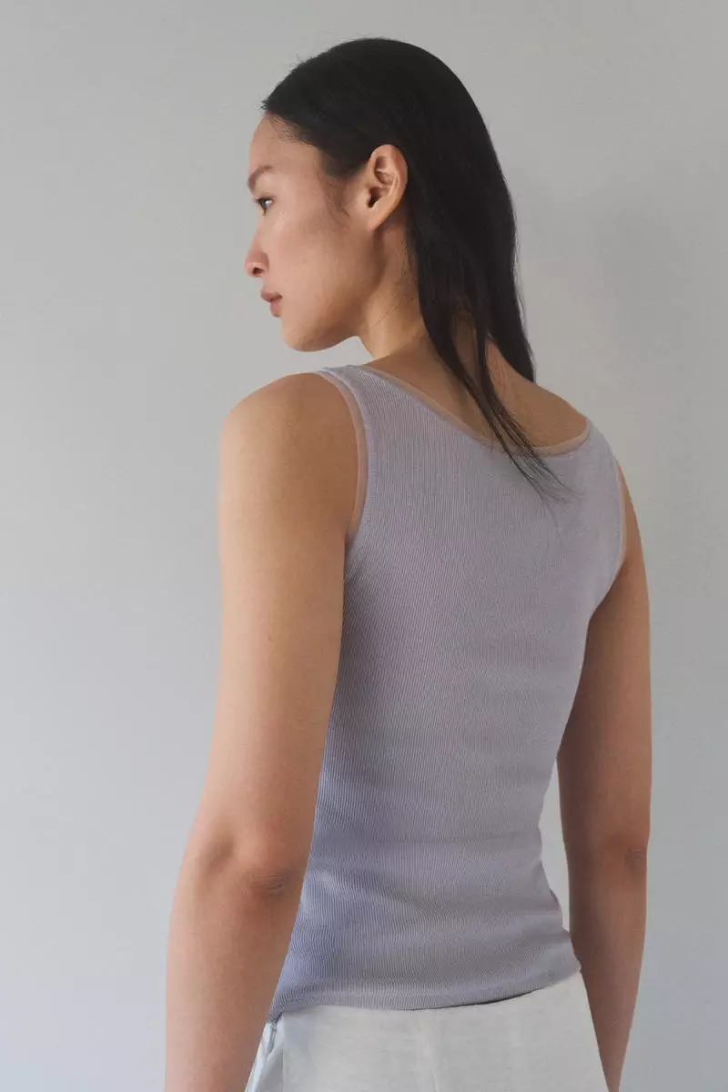 Mesh-trimmed vest top