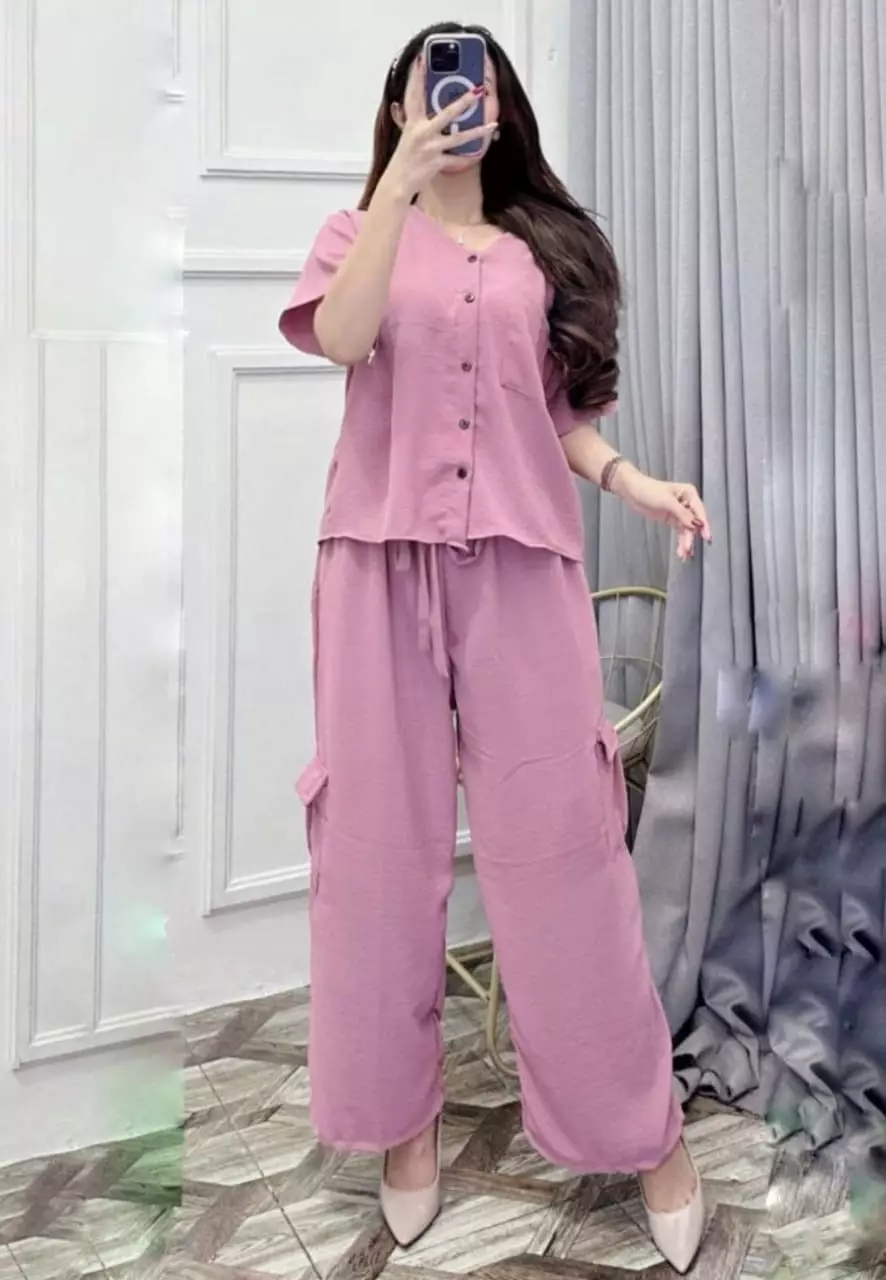 Venina Pink Setelan Celana Cargo Premium Modern SYH