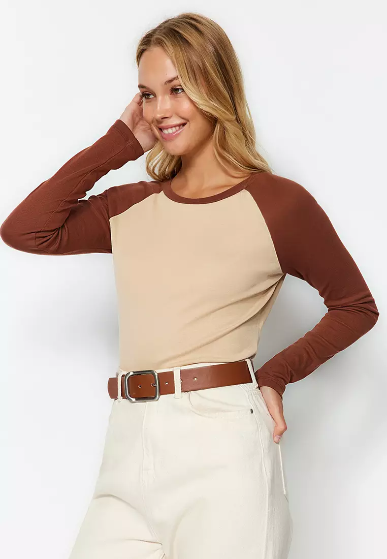 Duo Corset Long-Sleeve Cami  Brown long sleeve tops, Knitted tie top,  Corset