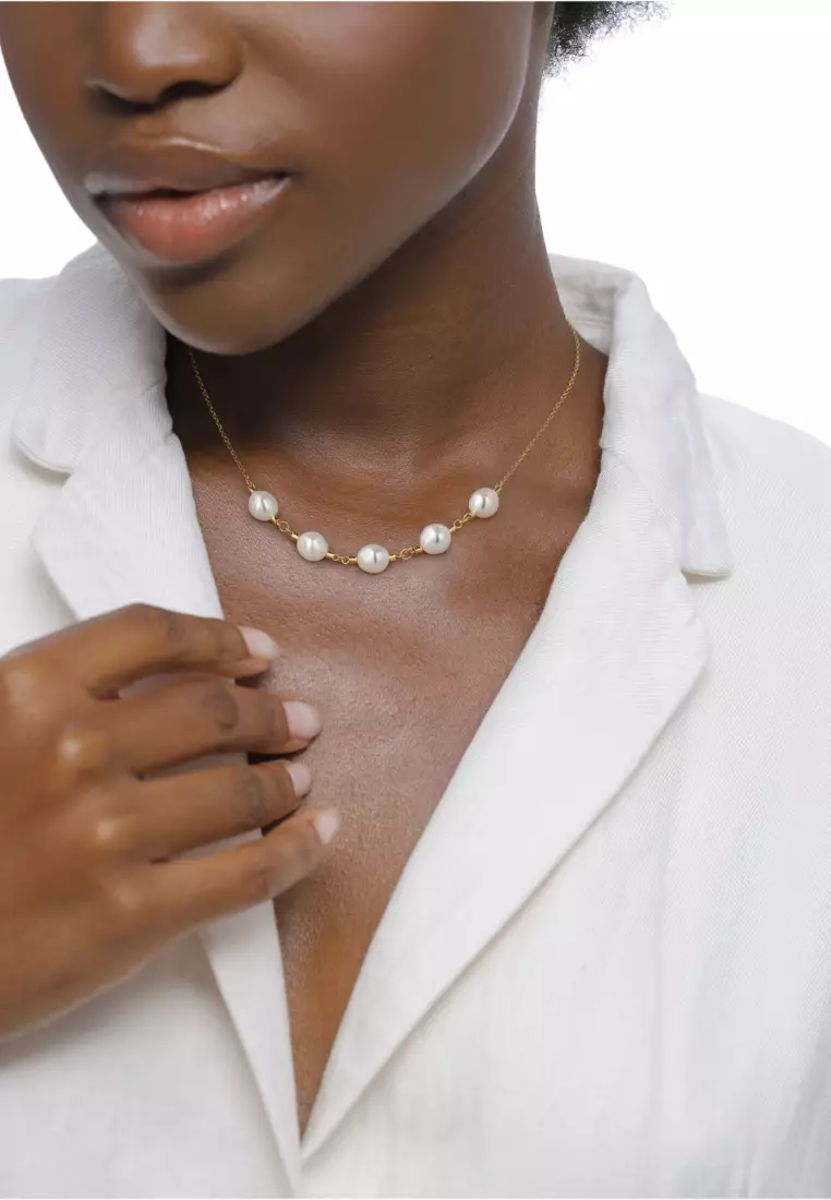 Necklace Short Pearls Gold Plated Embellished With Crystals By Swarovski®