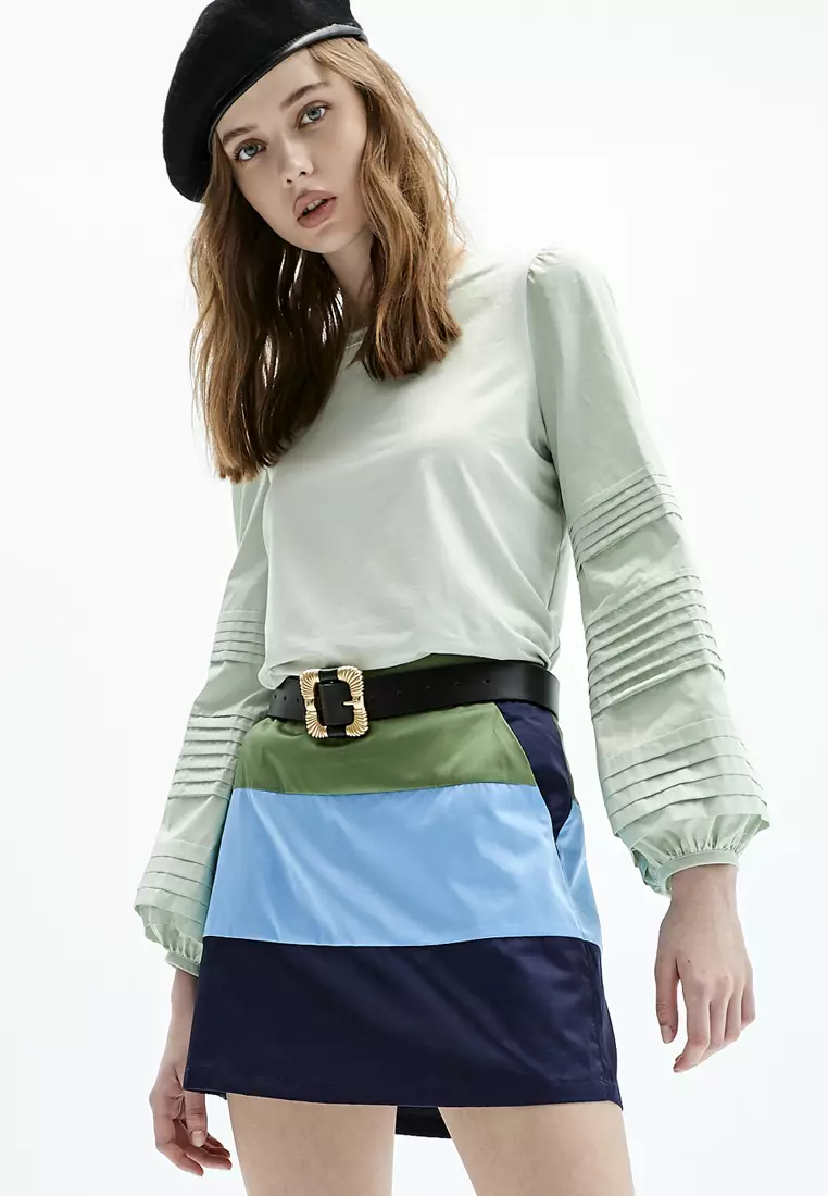 Light Green Top With Pleated Sleeve Detail