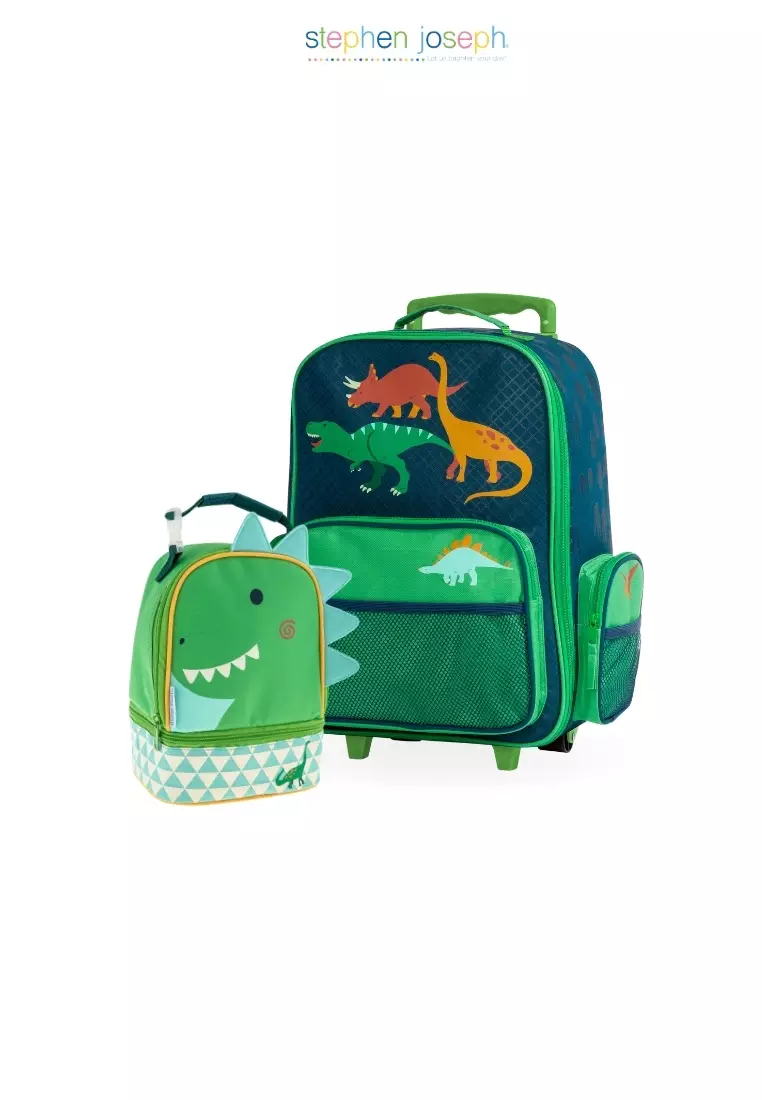 Stephen Joseph Trolley Bag with Lunch Bag for Kids Dino Green Lunch Pal
