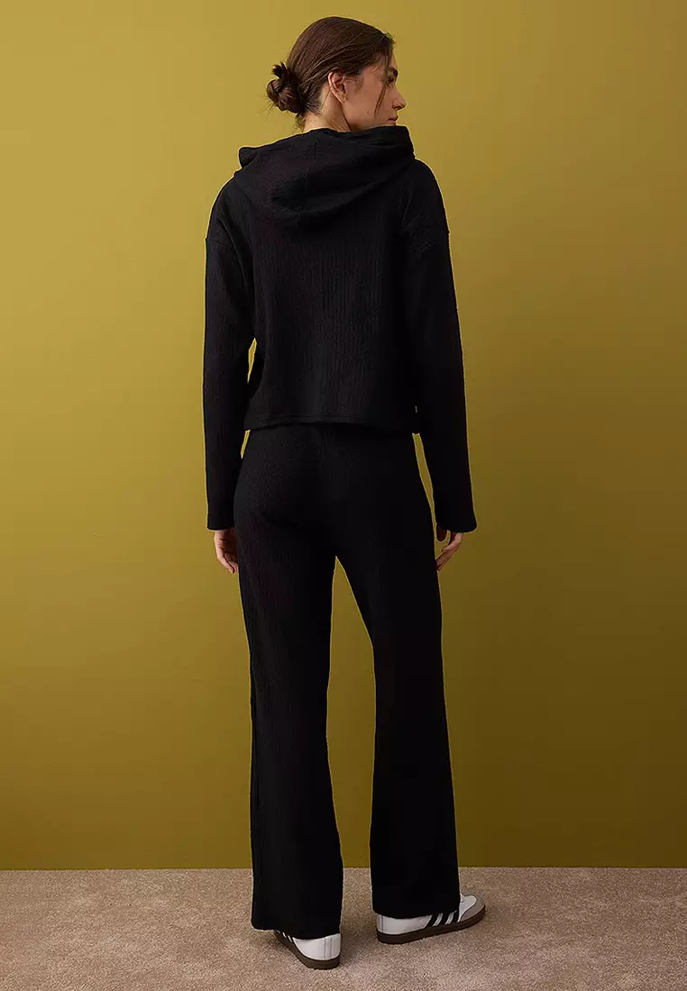 Hooded Ribbed Elastic Waist Knitted Tracksuit
