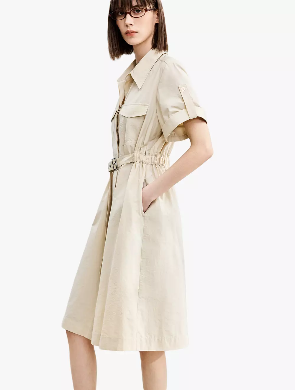 LILY Daily Commuting Basic Versatile Shirt Dress - Brown