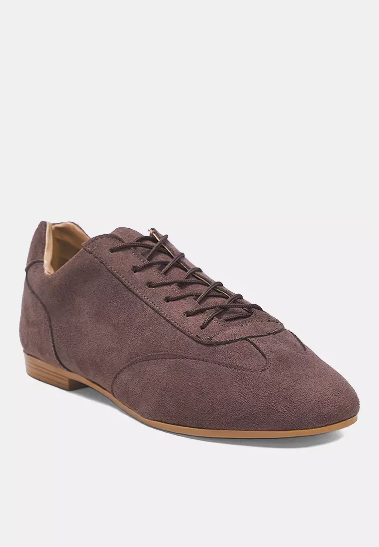 Brown Suede Lace-Up Women Sneaker Takss25Sn00060