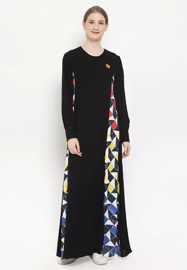 Doraemon Geometric Pattern Dress Black
