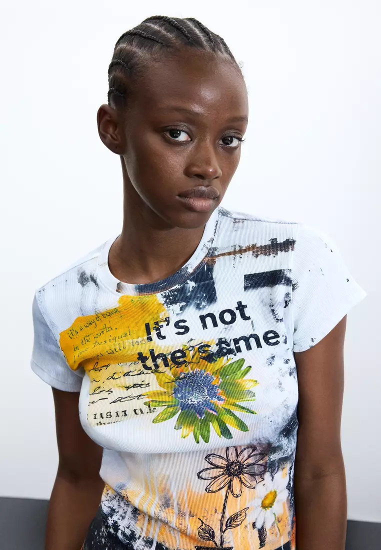 Floral message print T-shirt