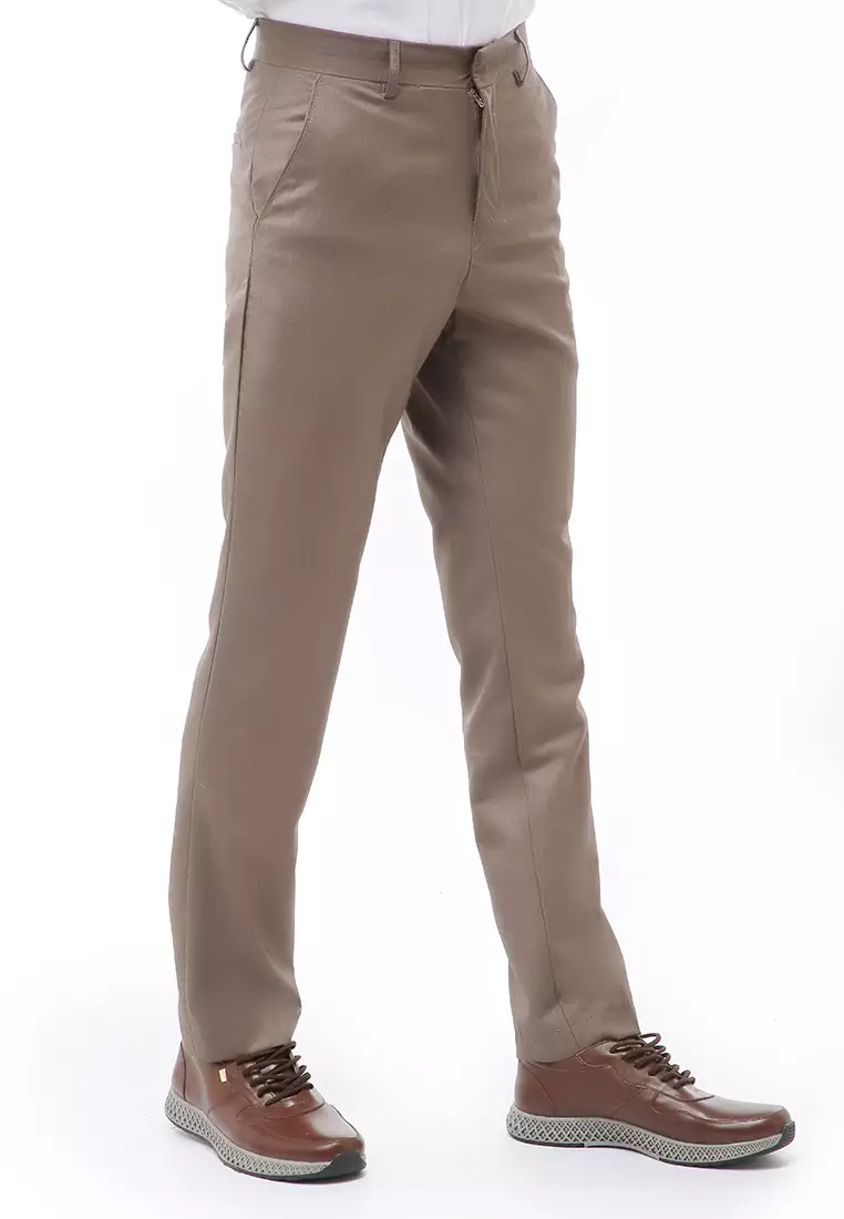 Locko Celana Panjang Formal Metalik Pria Slim Fit Material Wool ORIGINAL - Bronze