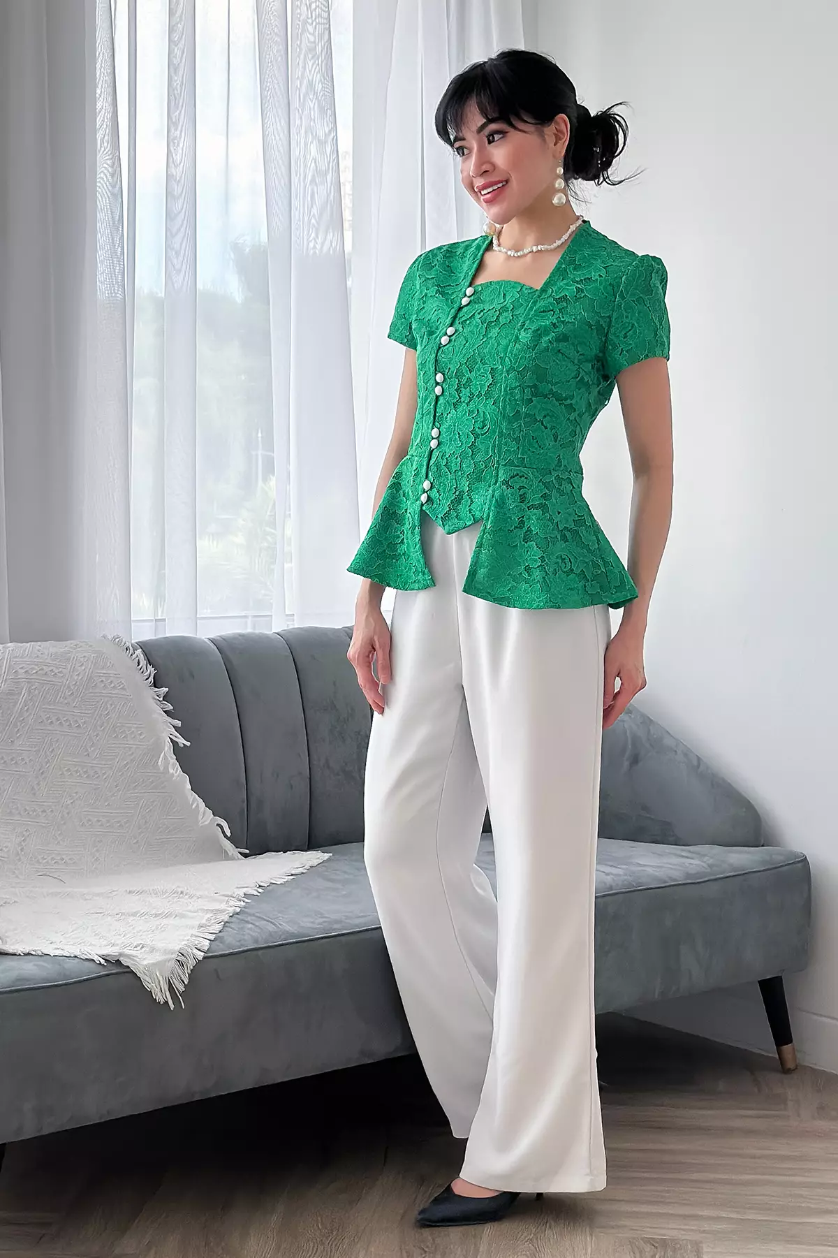 Sinok Peplum Shamrock Grey Kebaya
