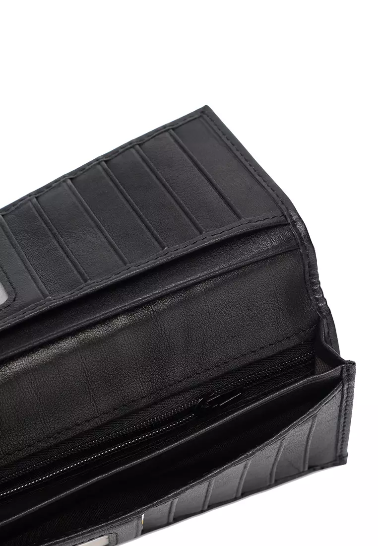 Men's RFID Blocking Bi Fold Long Wallet - Black