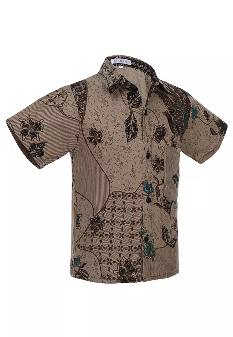 Lucas Kemeja Formal Batik Anak Laki-laki Lengan Pendek Motif Sekarjagat Kids Traditional Shirt Material Cotton ORIGINAL - Brown
