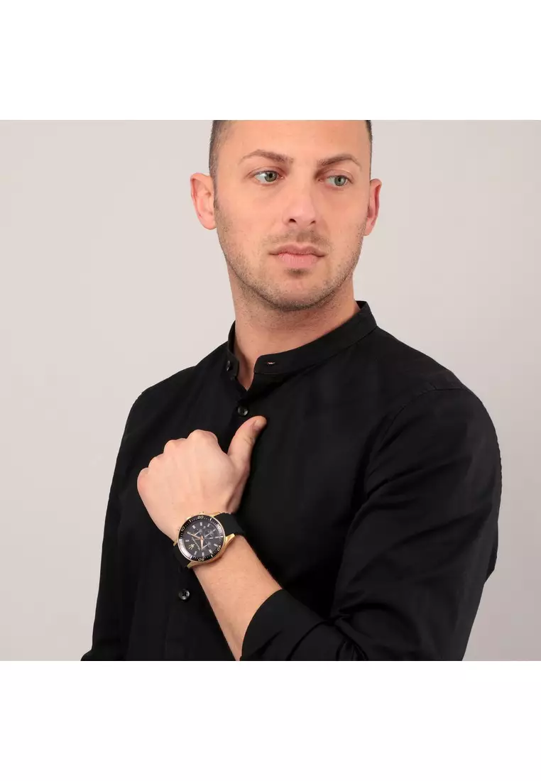 【2年保養】瑪莎拉蒂 Sfida 44mm 金色錶殼 男裝三眼多功能腕錶 R8871640001