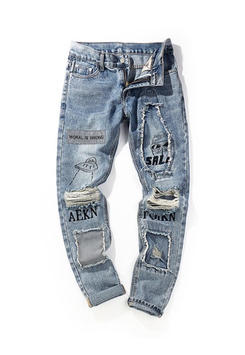 Twenty Eight Shoes blue Ripped Graffited Printed Jeans TP581 A8452AA4020F1BGS_1